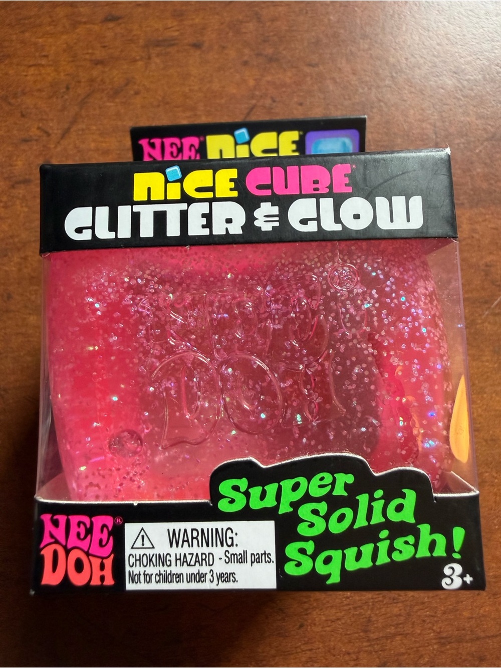 Authentic Needoh Nice Cube Glitter & Glow Super Solid Squish pink